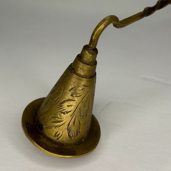 Vintage Brass Candle Snuffer with Etched Pattern and Twisted Handle - Picture 3 of 6